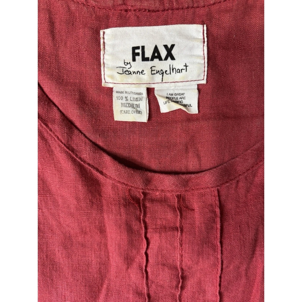 FLAX Linen 2-piece M Collared Corozo Buttons Solid Red Long Sleeve - Picture 7 of 11